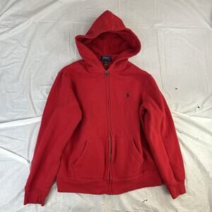 Polo Ralph Lauren Hoodie Youth L 14/16 Red Sweatshirt Full Zip Logo Jacket